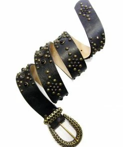 Leatherock Black And Brass Studded Belt