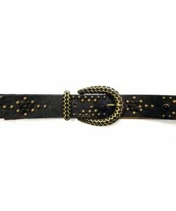 Leatherock Black And Brass Studded Belt